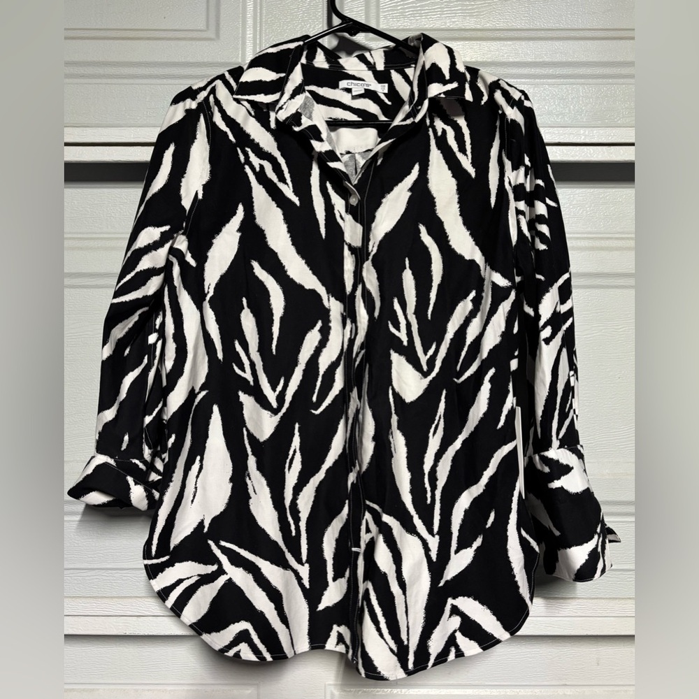 Chico's Monochrome Zebra Print Button Down Shirt